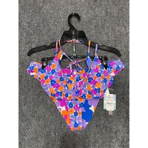 ROXY XL Floral Print 2 PC Athletic Triangle Scoop Cheeky Reversible Bikini‎ Set